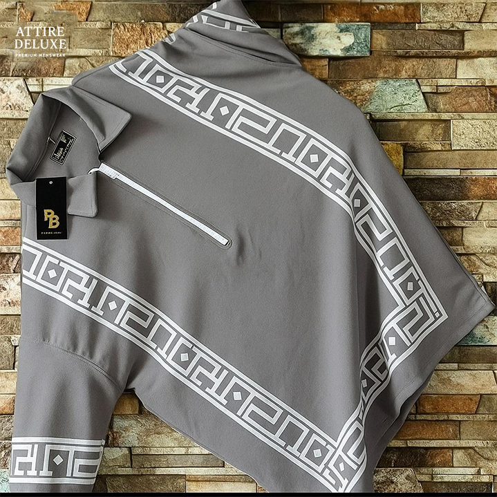 "Signature Zip Style T-Shirt with Geometric Design"