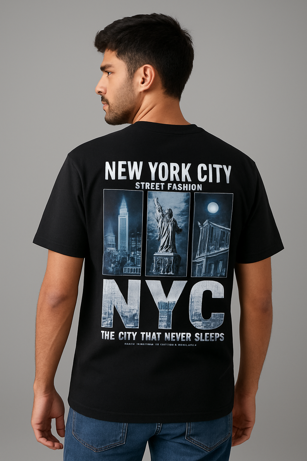 NYC 'City That Never Sleeps' Drop-Shoulder T-Shirt | New York Iconography Tee