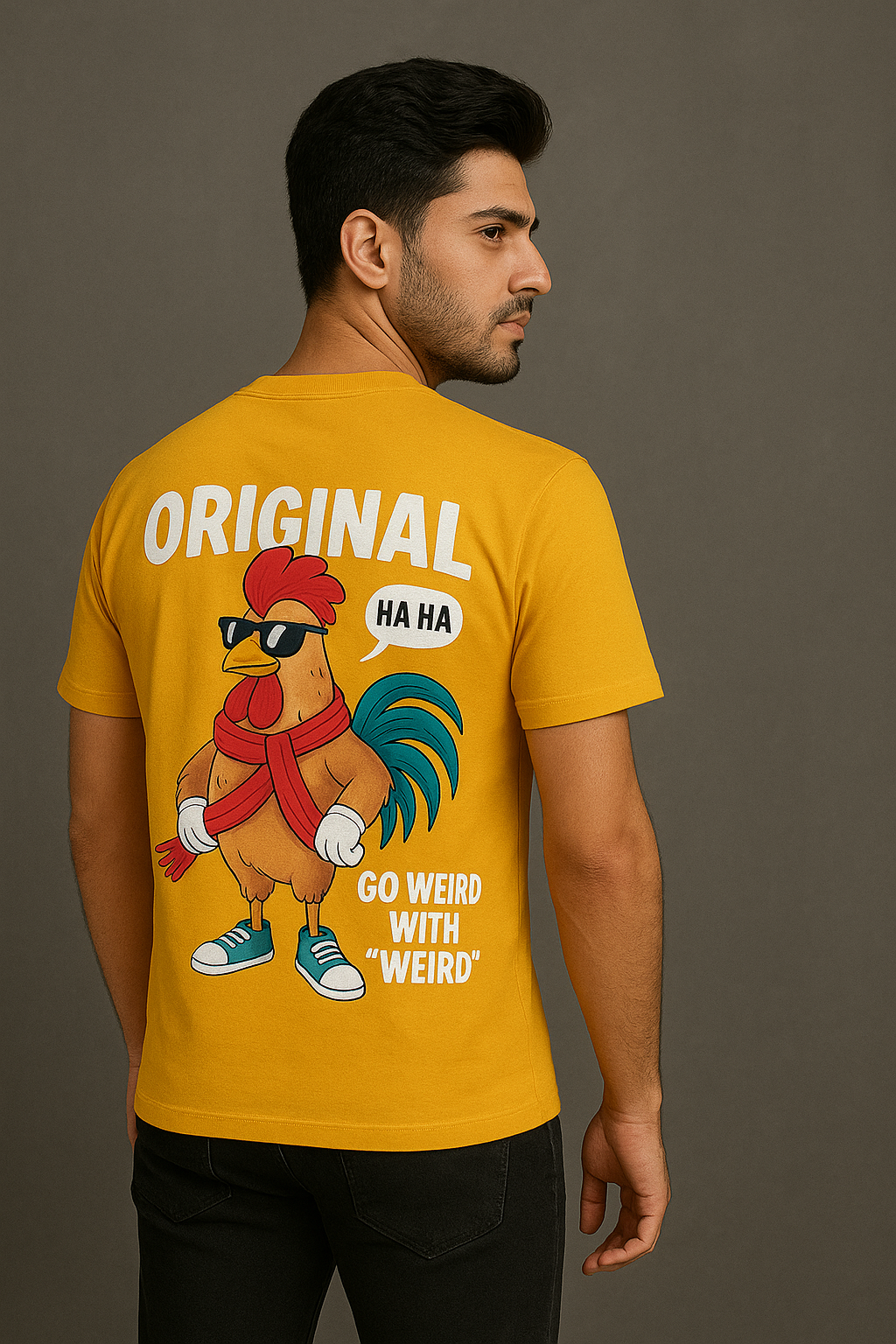 Original Weird Funky Chicken Oversized Drop Shoulder T-Shirt for Men | Fun Graphic Streetwear Tee for a Unique & Confident Look