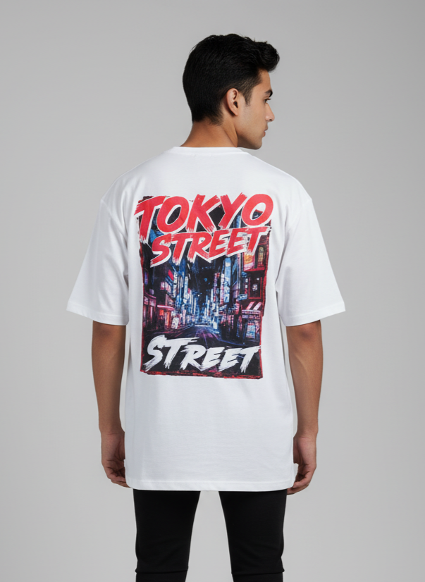 Tokyo Neon Nights Oversized T-Shirt | Japanese Streetwear Drop-Shoulder Tee